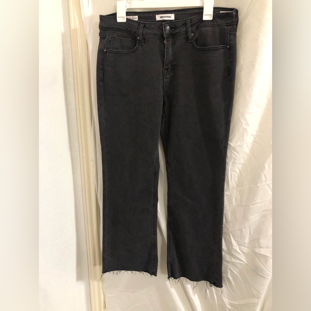 Vigoss‎ marley cropped bootcut black wash raw hem jeans size 30 new